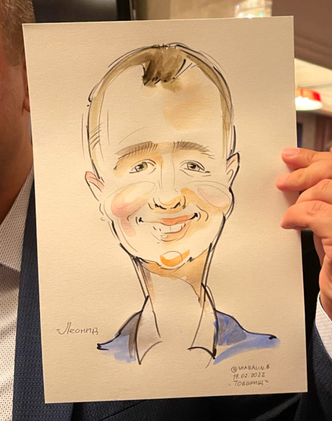 Красная охра в акварельном шарже, Михаил Шабалин, шаржист Минск, шаржист на мероприятие