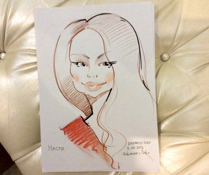 Шарж Насти мелками и маркером на свадьбе