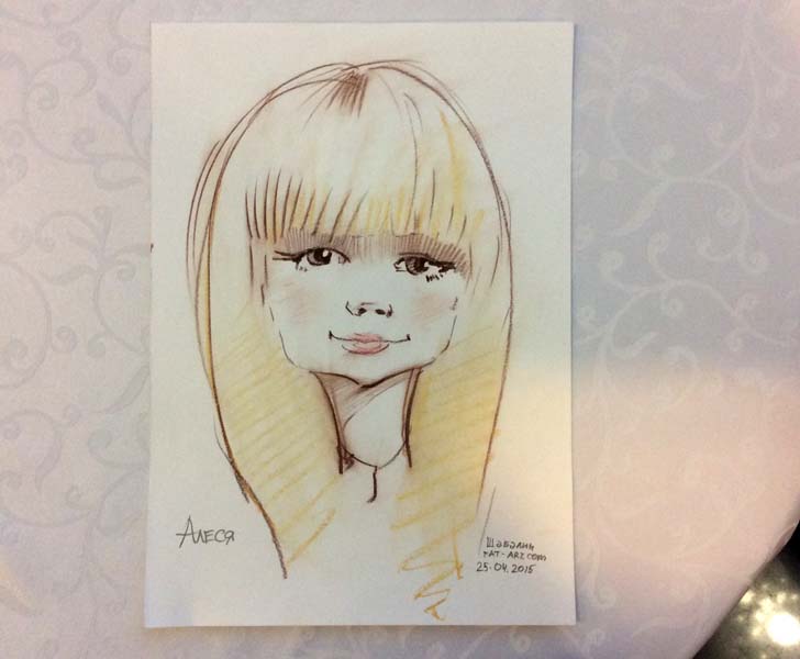 Шарж Алеси пастелью от шаржиста Михаила Шабалина