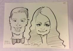 Шарж карандашом и маркером Алексея и Анны на свадьбе