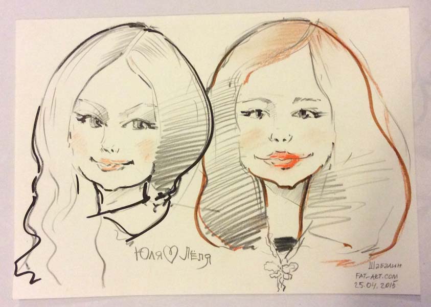 Шарж на ватмане Юли и Лели от шаржиста Мишеля