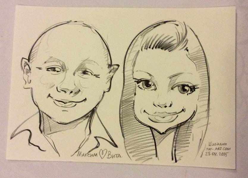 Шарж простым карандашом Максима и Виты от шаржиста Михаила Шабалина
